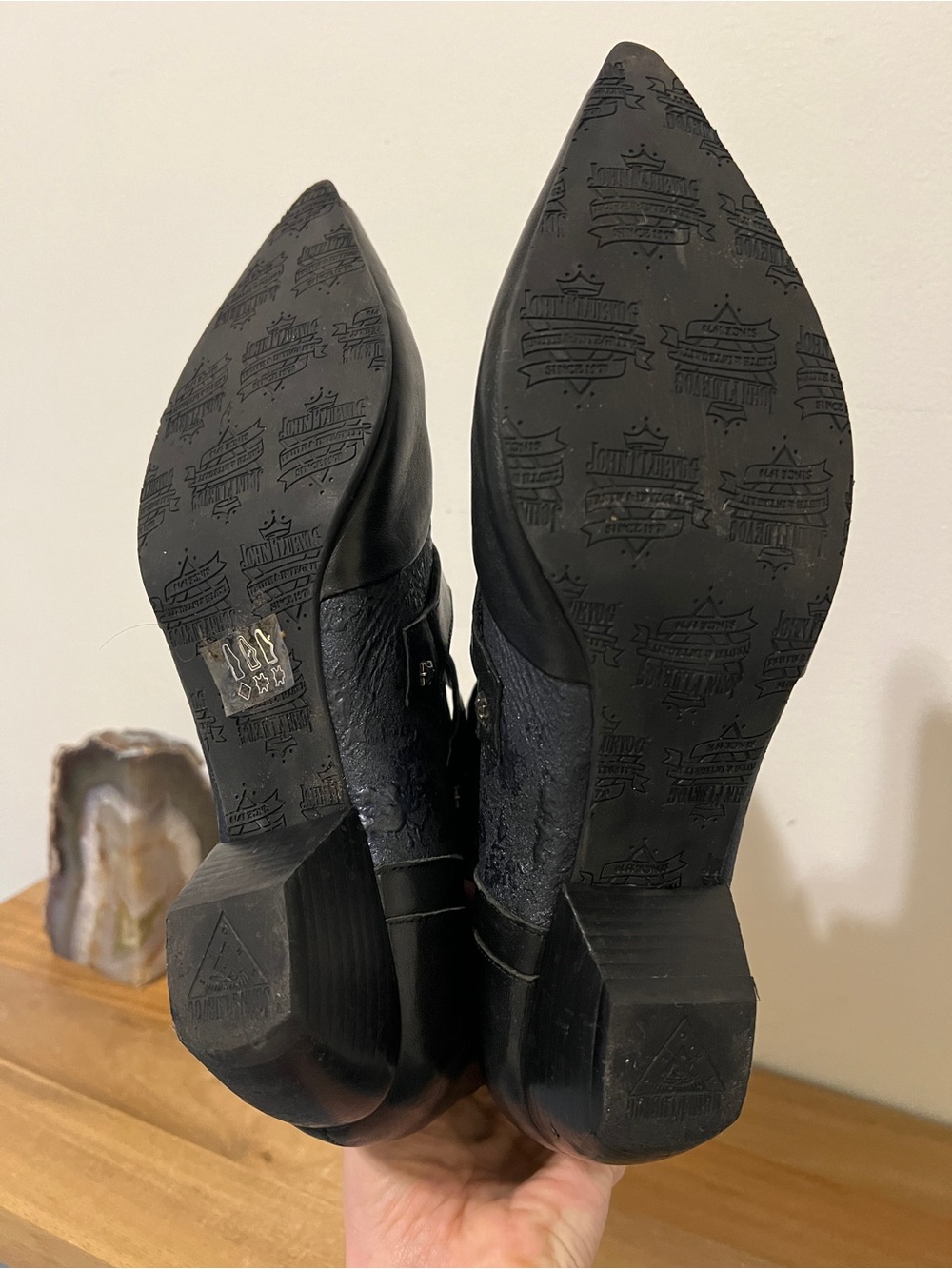 John Fluevog Eileen Dark Navy Blue Black Ornate Ankle Boot 9 N - Picture 11 of 16